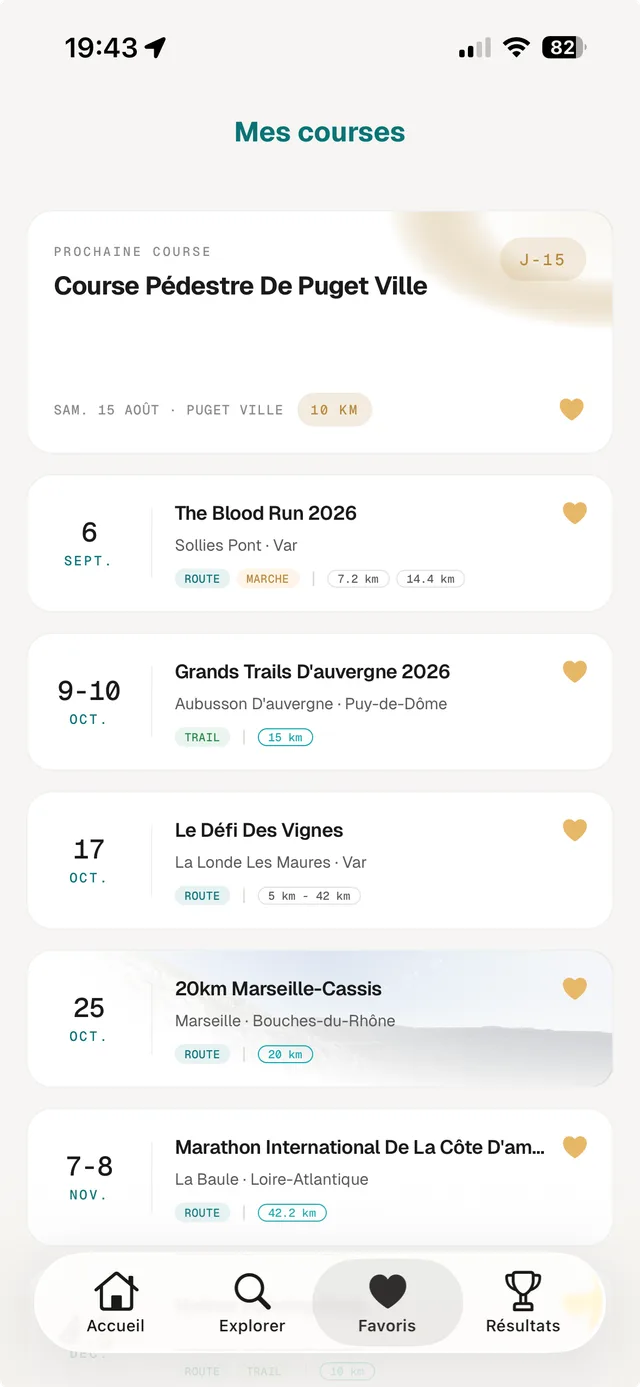 Compte à rebours et rappels de course (application mobile)